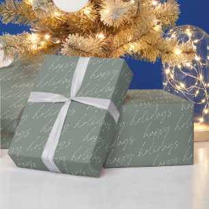 Papel De Regalo Felices Fiestas en Letra Script Moderna Verde Salv