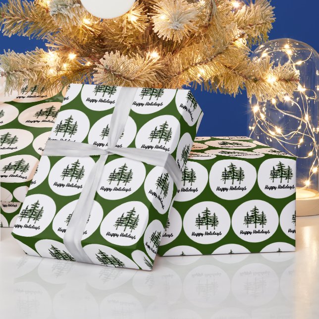 Papel De Regalo Felices fiestas Evergreen Trees (Vacaciones)