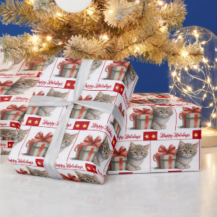 Papel De Regalo Felices fiestas gatitos y regalos