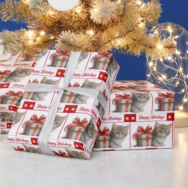 Papel De Regalo Felices fiestas gatitos y regalos (Vacaciones)