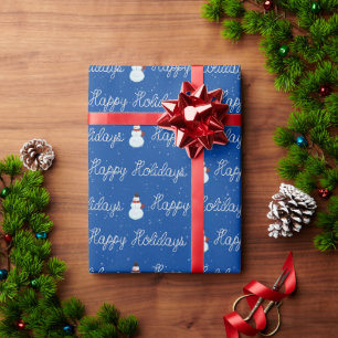 Papel De Regalo Felices Fiestas muñeco de nieve y texto de cuerda 