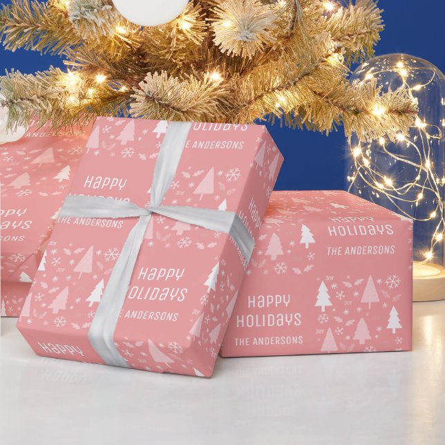 Papel De Regalo Felices Fiestas Navidad Rosa (Vacaciones)