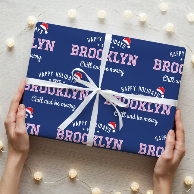 Papel De Regalo Felices Fiestas Navidades Santa Hat Pink Navy (Subido por el creador)