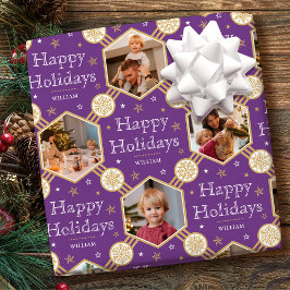 Papel De Regalo Felices fiestas Navidades Snowflake Foto Purple
