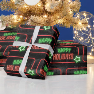 Papel De Regalo Felices Fiestas Neon Rótulo En Ladrillo