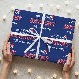 Papel De Regalo Felices Fiestas Nombre Navidades Santa Hat Navy Re