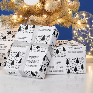 Papel De Regalo Felices Fiestas Nombre Personalizado Navidad Blanc