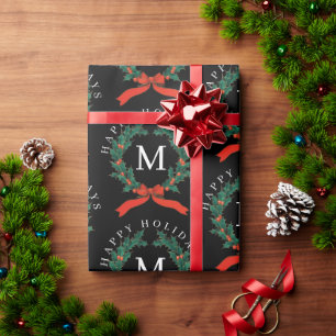 Papel De Regalo Felices Fiestas Personalizadas Black Monogram Wrea