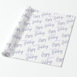Papel De Regalo Felices Fiestas Script Nombre Azul Blanco Invierno