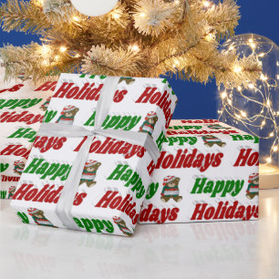 Papel De Regalo Felices fiestas Teddy Bear Navidad tipografía