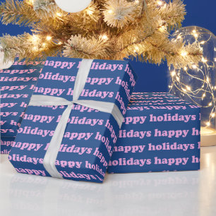 Papel De Regalo Felices Fiestas   Tipografía Retro Adorable Rosa A