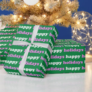 Papel De Regalo Felices Fiestas Tipografía Rosa Brillante y Verd