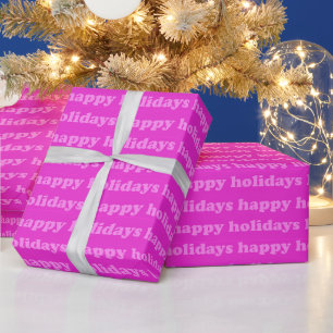 Papel De Regalo Felices Fiestas Tipografía Rosa Fucsia Brillante