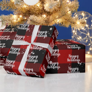 Papel De Regalo Felices FiestasTexto En Copos De Nieve Sobre Cuadr