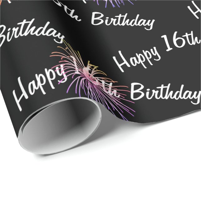 Papel De Regalo Felices fuegos artificiales del 16 de cumpleaños e (Esquina del rollo)