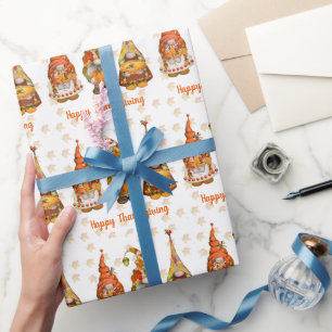 Papel De Regalo Felices Gnomies de Acción de Gracias