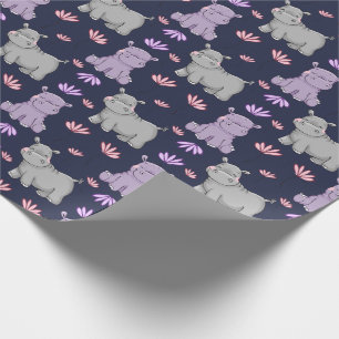 Papel De Regalo Felices hipopótamos y flores