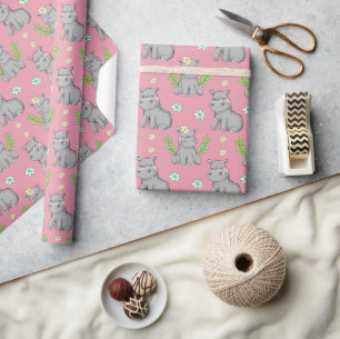Papel De Regalo Felices hipopótamos y flores