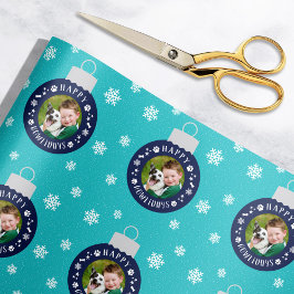 Papel De Regalo Felices Howlidays Turquoise Personalizado Dog Phot