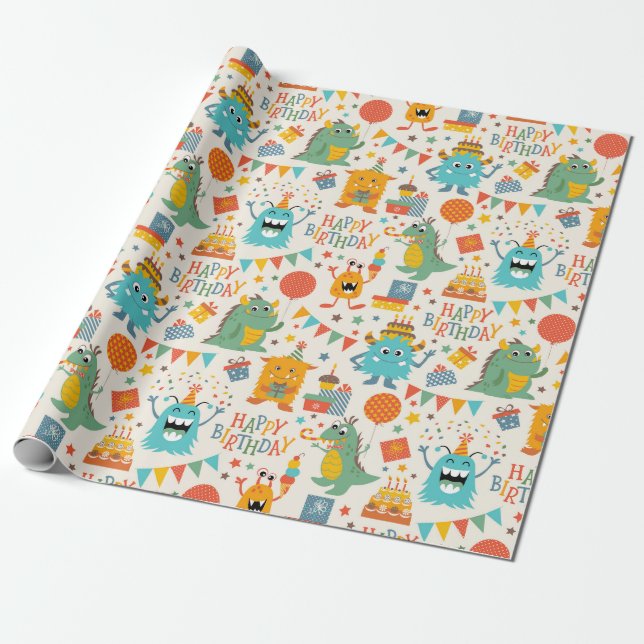 Papel De Regalo Felices monstruitos (Desenrollado)
