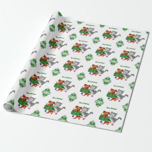 Papel De Regalo Felices Navidad con el gato y el perro