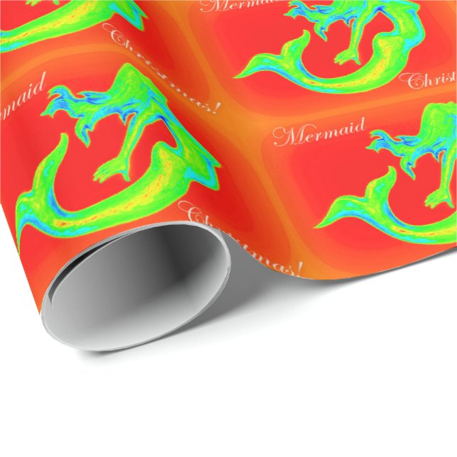 Papel De Regalo Felices Navidad de la sirena rojos/verde (Esquina del rollo)