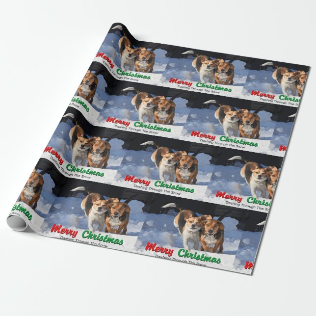 Papel De Regalo Felices Navidad de los beagles que estrallan a (Desenrollado)