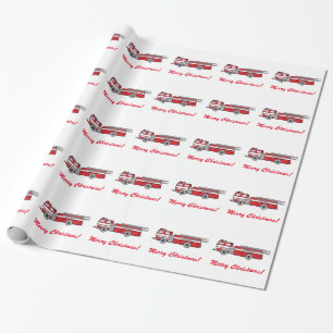 Papel De Regalo Felices Navidad del coche de bomberos