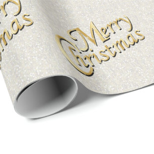 Papel De Regalo Felices Navidad del confeti purpurinoso blanco