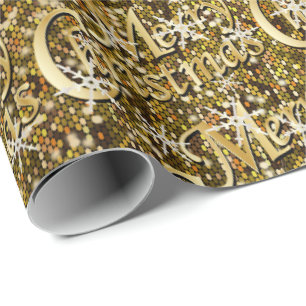 Papel De Regalo Felices Navidad del confeti purpurinoso del oro