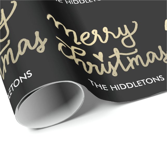 Papel De Regalo Felices Navidad del falso oro moderno manuscritas (Esquina del rollo)