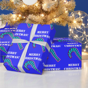 Papel De Regalo Felices Navidad rosadas y bastón de caramelo azul