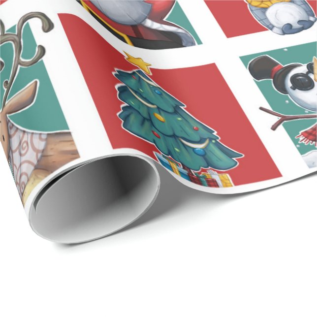 Papel De Regalo Felices Navidad Santa negro y niños (Esquina del rollo)