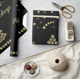 Papel De Regalo Felices Pawlidays, árbol de navidad Gold brillante