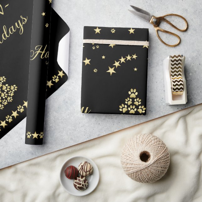 Papel De Regalo Felices Pawlidays, árbol de navidad Gold brillante (Artesanía)