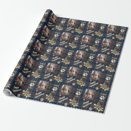 Papel De Regalo Felices Pawlidays Dog Blue Red Green Plaid Navidad