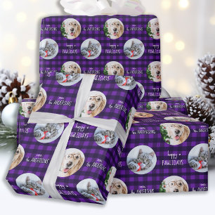 Papel De Regalo Felices Pawlidays Purple Holiday Plaid Mascota Dog