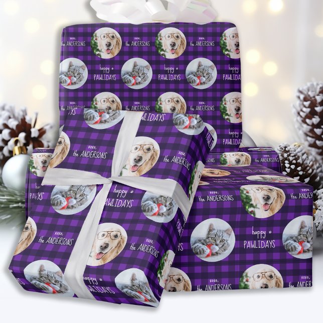 Papel De Regalo Felices Pawlidays Purple Holiday Plaid Mascota Dog (Subido por el creador)