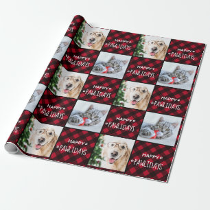 Papel De Regalo Felices Pawlidays Red Buffalo Plaid Personalizado 
