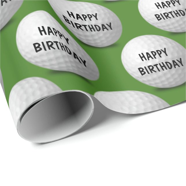 Papel De Regalo Felices pelotas de golf de cumpleaños en verde (Esquina del rollo)
