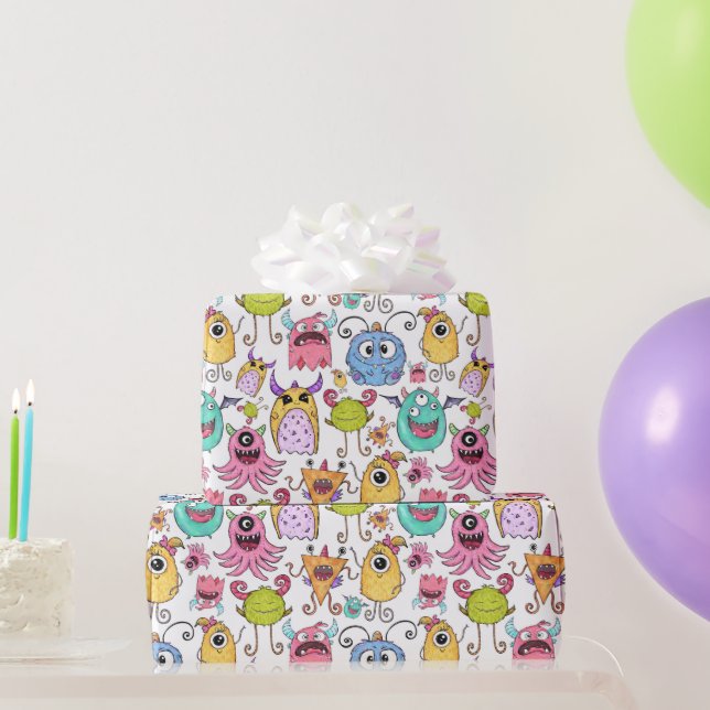 Papel De Regalo Felices Pequeños Monstruos  (Regalos de fiesta)