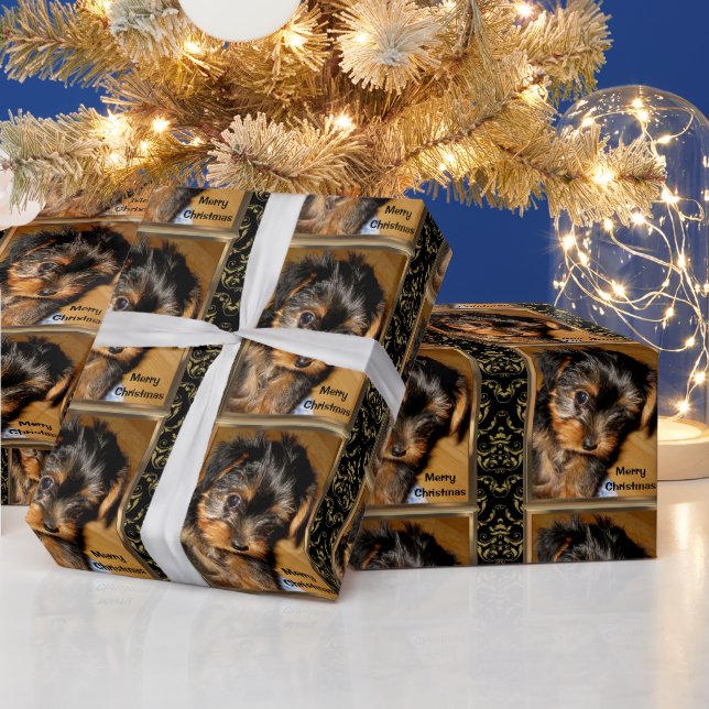 Papel De Regalo Felices vacaciones con un yorkie (Vacaciones)