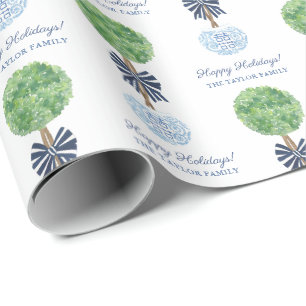 Papel De Regalo Felices vacaciones jengibre jarrón azul blanco