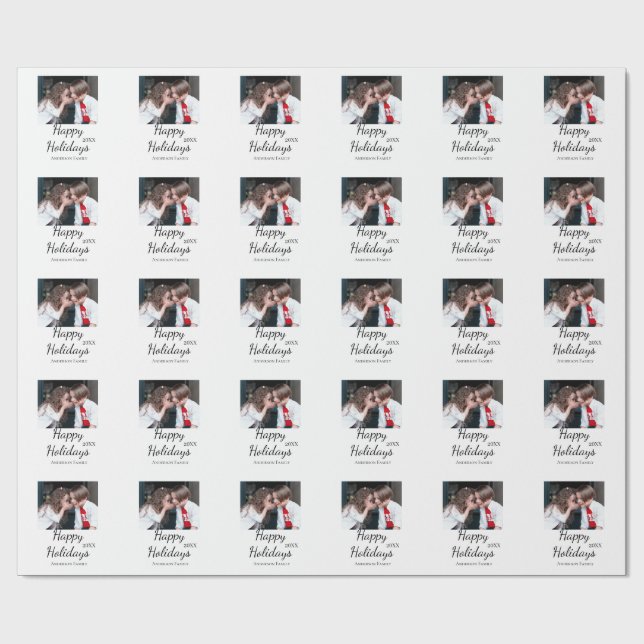 Papel De Regalo Felices vacaciones niños foto de familia regalos m (Superficie plana)