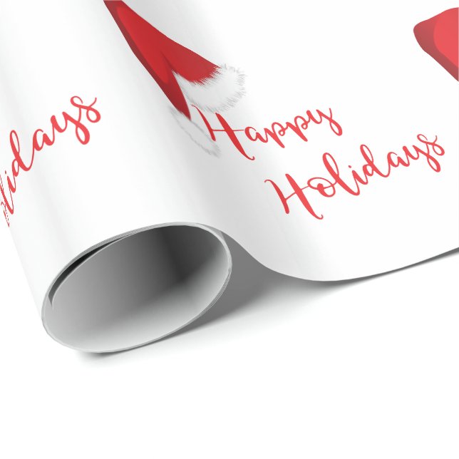 Papel De Regalo Felices vacaciones Santa Hat Red (Esquina del rollo)