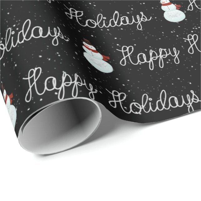 Papel De Regalo Felices vacaciones snowman y texto de cuerda en ne (Esquina del rollo)