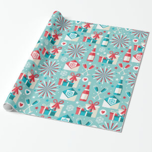 Papel De Regalo Felices vacaciones Verde azulado Patrón azul y ro