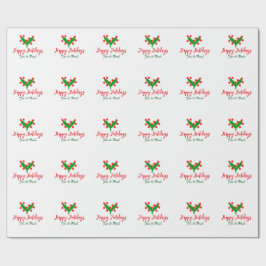 Papel De Regalo Felices vacaciones verde pareja roja nombre hoja v