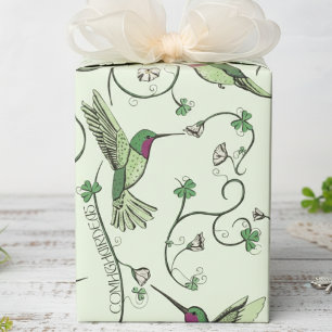 Papel De Regalo Felicidades Colibrí Trébol Verde