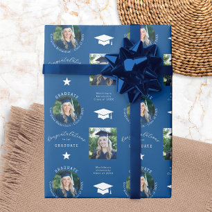 Papel De Regalo Felicidades Graduado 2 Foto Azul Graduación
